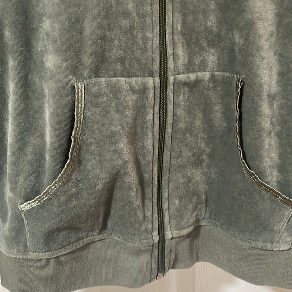 BCBGMAXAZRIA Velour Jacket Rhinestone Pockets Zipper Long Sleeve Green Size L - Picture 4 of 14